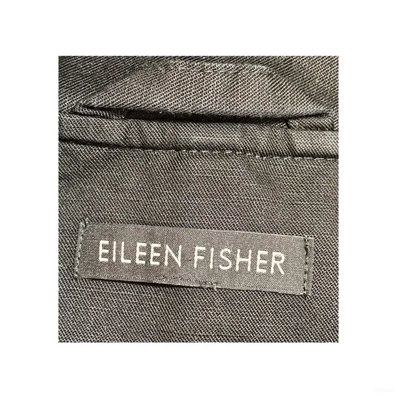 Eileen Fisher Tencel Linen Long Jacket Size M/L Black Button Down - Picture 9 of 10